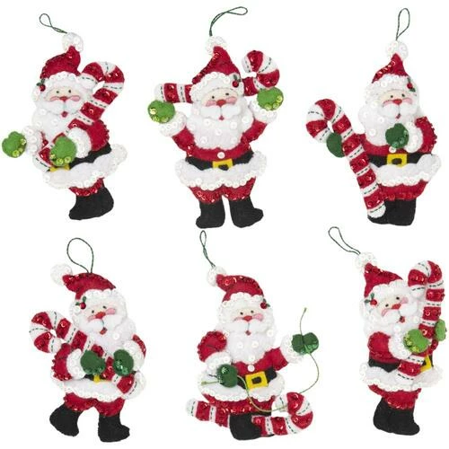 Bucilla Felt Ornaments Applique Kit Set Of 6 - Candy Cane Santa 3 Bucilla Felt Ornaments Applique Kit Set Of 6 - Candy Cane Santa