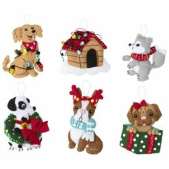 Bucilla Felt Ornaments Applique Kit Set Of 6 - Christmas Dogs