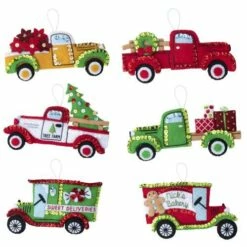 Bucilla Felt Ornaments Applique Kit Set Of 6 - Vintage Trucks