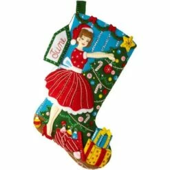 Bucilla Felt Stocking Applique Kit 18" Long - Vintage Christmas
