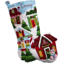 Bucilla Felt Stocking Applique Kit 18" Long - Christmas Town