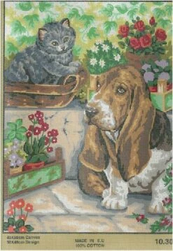 Collection D'Art Tapestry Canvas 40X50 Bassett & Kitten