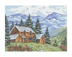Collection D'Art Tapestry Canvas 40X50 Chalet Mountain Snow
