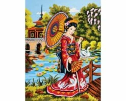 Collection D'Art Tapestry Canvas 40X50 Geisha In Garden