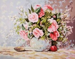 Collection D'Art Tapestry Canvas 50X60 Vase Of Pink Flowers