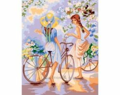 Collection D'Art Tapestry Canvas 50X60 Two Girls With Bike