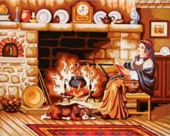 Collection D'Art Tapestry Canvas 50X60 Warm By The Fire