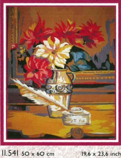 Collection D'Art Tapestry Canvas 50X60 Feather Pen & Flowers