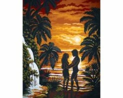 Collection D'Art Tapestry Canvas 50X60 Couple By Waterfall