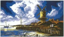 Collection D'Art Tapestry Canvas 50X60 Windmill/Stormy Sky