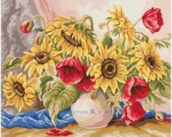 Collection D'Art Tapestry Canvas 50X60 Sunflowers & Poppies