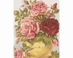 Collection D'Art Tapestry Canvas 50X60 Pink Roses In Yellow Vase
