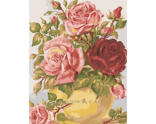Collection D'Art Tapestry Canvas 50X60 Pink Roses In Yellow Vase 3 Collection D'Art Tapestry Canvas 50X60 Pink Roses In Yellow Vase