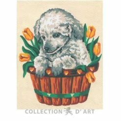 Collection D'Art Tapestry Canvas 20X25 Grey Puppy In Basket