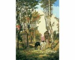 Collection D'Art Tapestry Canvas 30X40 Horses At The Gate