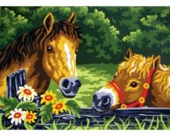 Collection D'Art Tapestry Canvas 30X40 Horse & Foal At Fence