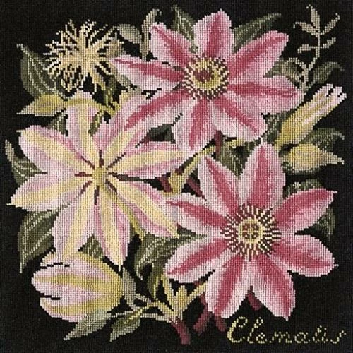 Elizabeth Bradley Tapestry Kit - The Clematis (Black Background Wool) 3 Elizabeth Bradley Tapestry Kit - The Clematis (Black Background Wool)