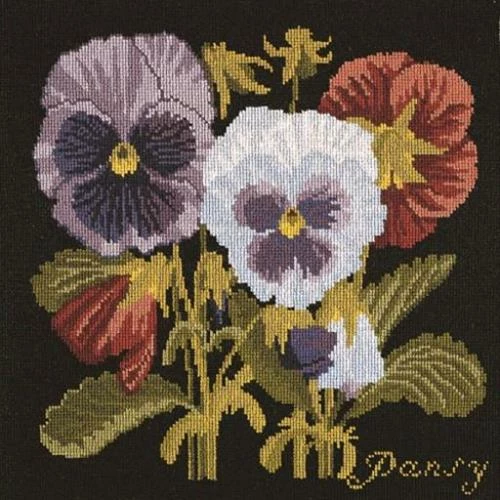 Elizabeth Bradley Tapestry Kit - Pansies (Black Background Wool) 3 Elizabeth Bradley Tapestry Kit - Pansies (Black Background Wool)