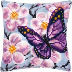 Vervaco Cross Stitch Cushion Kit - Purple Butterfly