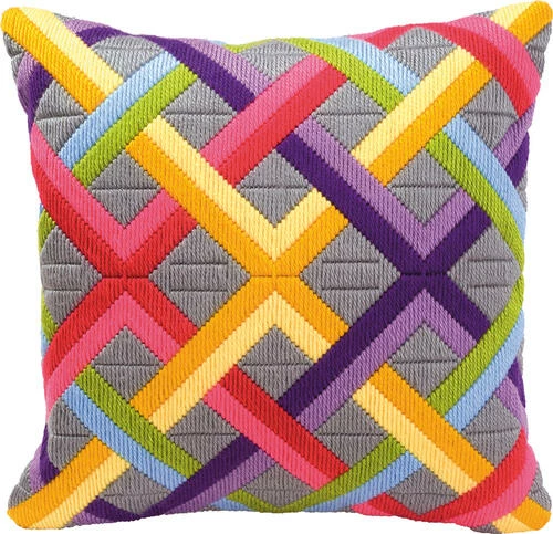 Vervaco Long Stitch Cushion Kit - Colourful Diagonals Ongrey 3 Vervaco Long Stitch Cushion Kit - Colourful Diagonals Ongrey