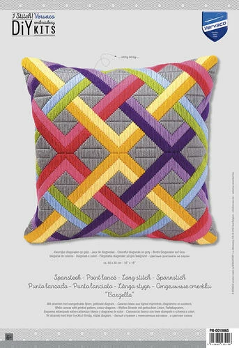 Vervaco Long Stitch Cushion Kit - Colourful Diagonals Ongrey 4 Vervaco Long Stitch Cushion Kit - Colourful Diagonals Ongrey - Image 2