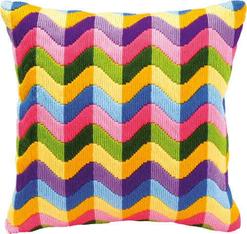 Vervaco Long Stitch Cushion Kit - Colourful Waves 3 Vervaco Long Stitch Cushion Kit - Colourful Waves