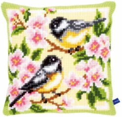 Vervaco Cross Stitch Cushion Kit - Birds And Blossoms