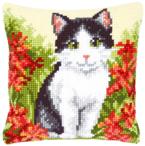 Vervaco Cross Stitch Cushion Kit - Cat In Flower Field 3 Vervaco Cross Stitch Cushion Kit - Cat In Flower Field