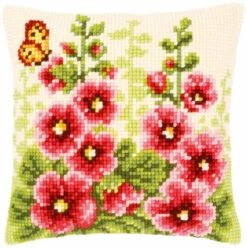Vervaco Cross Stitch Cushion Kit - Hollyhocks