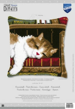 Vervaco Cross Stitch Cushion Kit - Cat Sleeping On Bookshelf -Cheap Knitting Needles Store pn 01464098 afnxbob3.urh