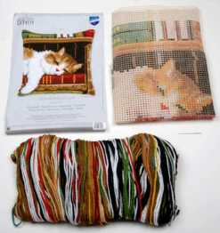 Vervaco Cross Stitch Cushion Kit - Cat Sleeping On Bookshelf -Cheap Knitting Needles Store pn 01464099 u1lo0zfo.1dy