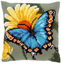 Vervaco Cross Stitch Cushion Kit - Butterfly & Yellow Flower