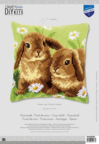 Vervaco Cross Stitch Cushion Kit - Two Rabbits 4 Vervaco Cross Stitch Cushion Kit - Two Rabbits - Image 2