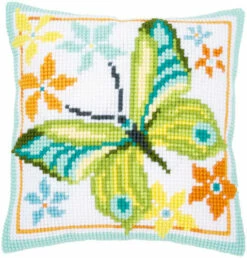 Vervaco Cross Stitch Cushion Kit - Green Butterfly