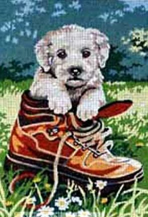 SEG De Paris Tapestry Canvas Puppy In A Shoe 30X40 3 SEG De Paris Tapestry Canvas Puppy In A Shoe 30X40