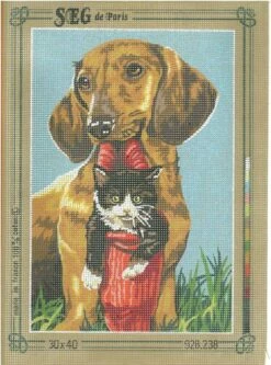 SEG De Paris Tapestry Canvas 30X40 Daschund And Cat