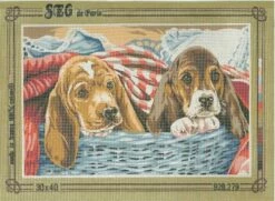 SEG De Paris Tapestry Canvas 30X40 Puppies In A Basket