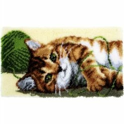 Vervaco Latch Hook Rug Kit 26.75"X15.5" - Playful Cat